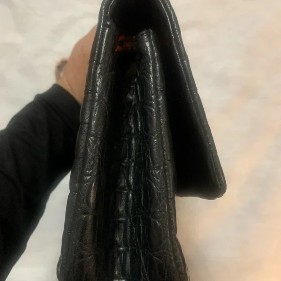 Lanvin Black Crocodile-Embossed Shoulder Bag - Picture 5 of 15